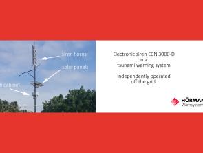 Solar power supply with battery buffering makes electronic sirens self-sufficient and independent of the location